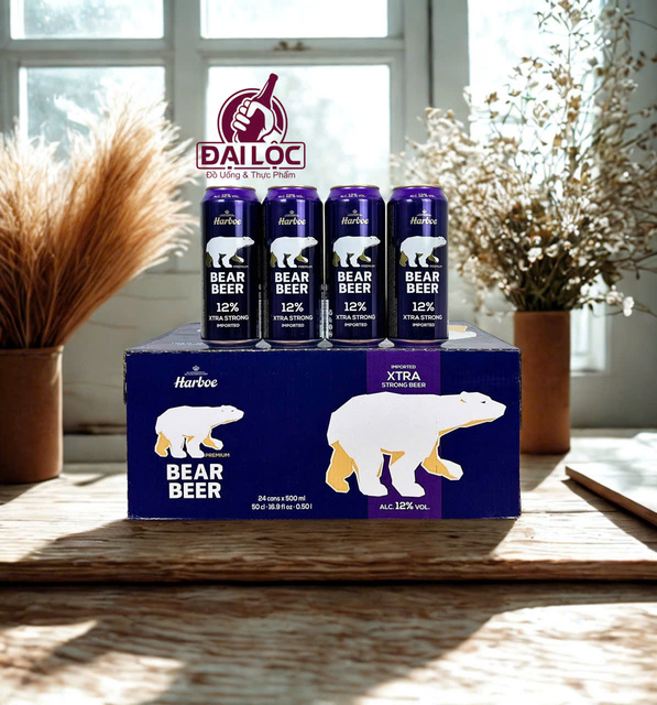 Bia Gấu Tím - Bear Beer Xtra Strong 12% thùng 24 lon 500ml chính hãng