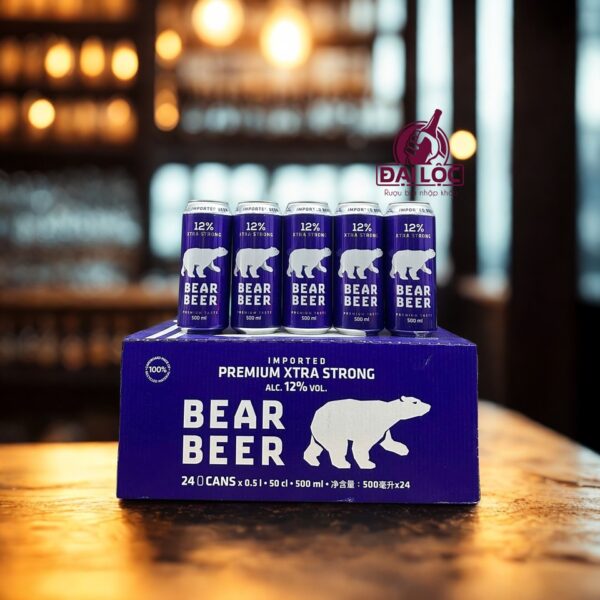 Bia Gấu Bear Beer Extra Strong 12% – Thùng 24 Lon 500ml Bear Beer Xtra Strong 12% (Bia Gấu Tím) Thùng 24 Lon 500ml