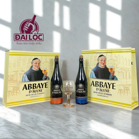 Hộp Quà Bia Abbaye d’Aulne Bỉ 9% - 2 Chai 750ml Kèm 1 Ly