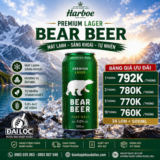 Bia Bear Beer Premium Lager Bia Gấu 5% Đức