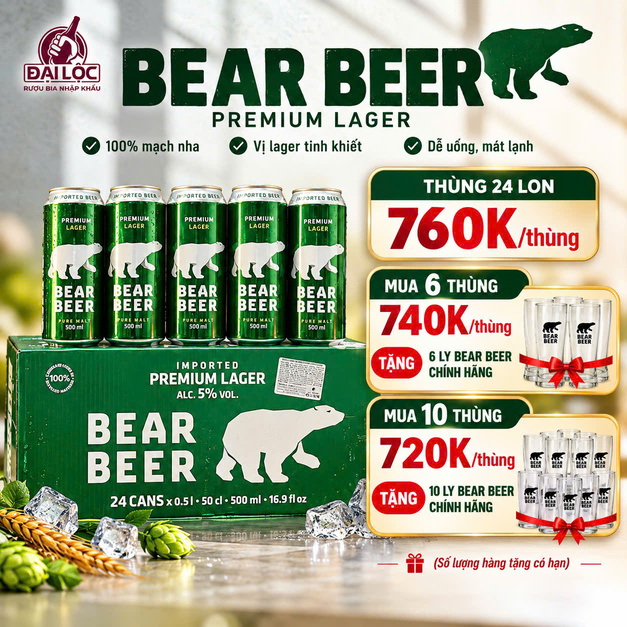 Bia Bear Beer Premium Lager Bia Gấu 5% Đức