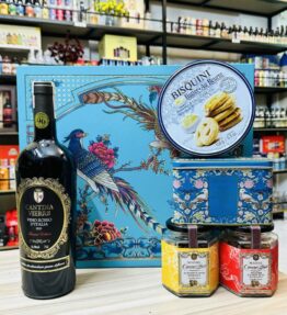 Hộp Quà Hamper Vang Cantina Vino Rosso kèm Bánh Hạt Cao Cấp