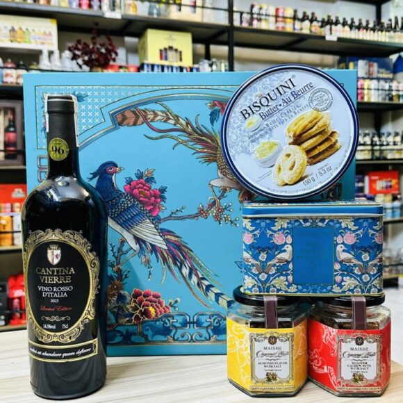 Hộp Quà Hamper Vang Cantina Vino Rosso kèm Bánh Hạt Cao Cấp