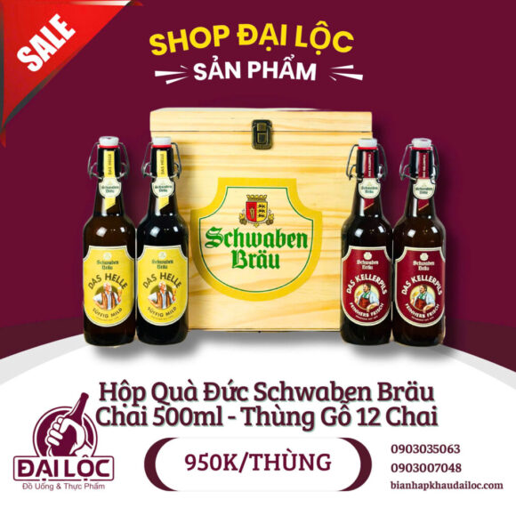 Hộp Quà Đức Schwaben Bräu – Chai 500ml – Thùng Gỗ 12 Chai