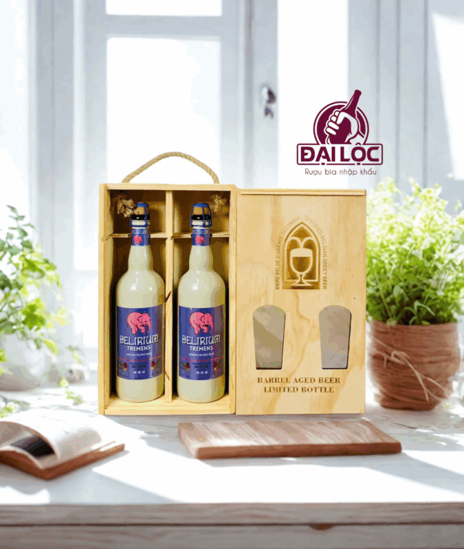 Hộp Quà Bia Delirium Tremen 8,5% Bỉ – Hộp Gỗ 2 chai 750ml