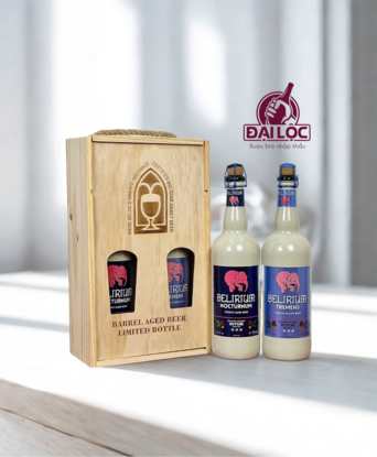 Hộp Quà Bia Delirium 8,5% Bỉ – Hộp Gỗ 2 chai 750ml