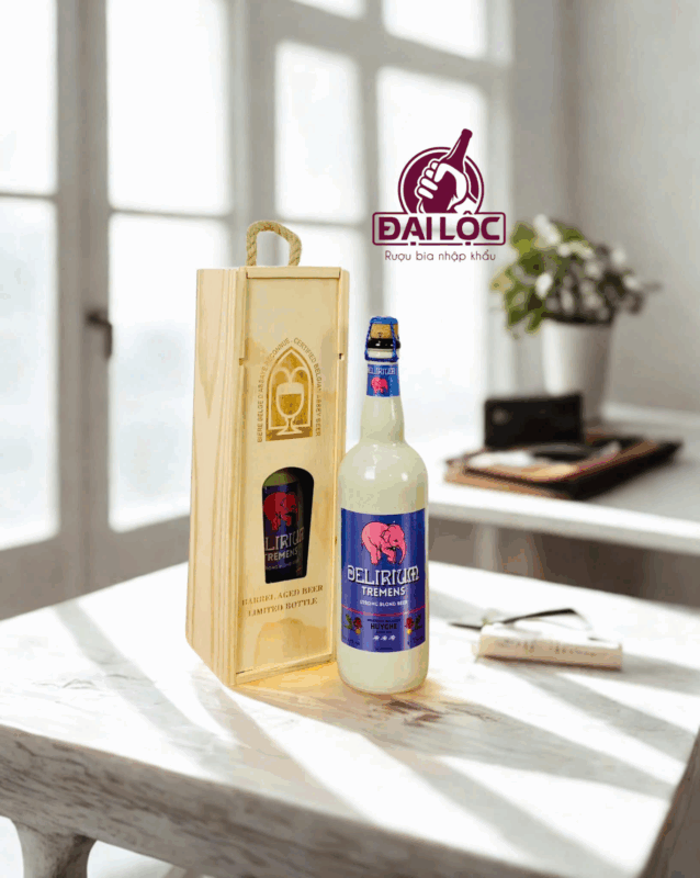 Hộp Quà Bia Delirium 750ml – Hộp Gỗ 1 Chai