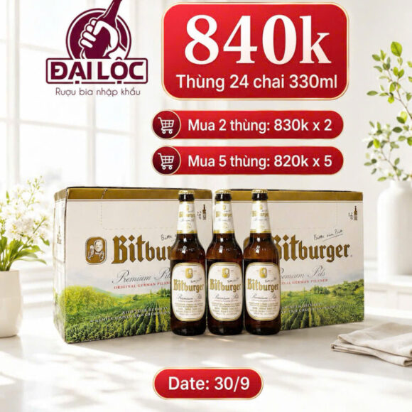 Bia Bitburger Premium Pils 4,8% – 24 Chai 330ml