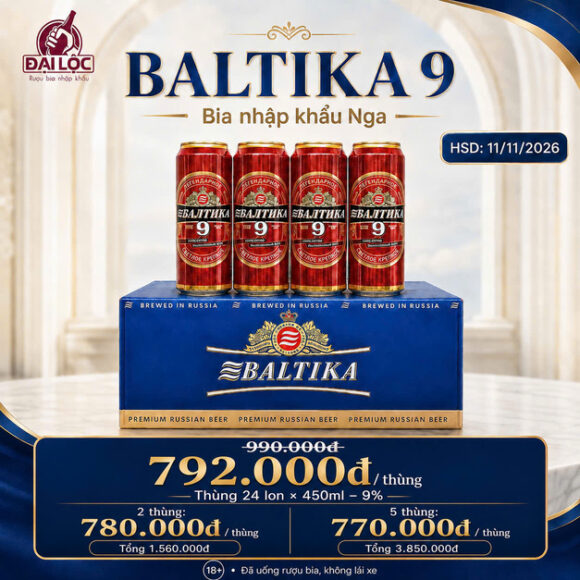 Bia Nga Baltika 9 (8%) 24 lon 450ml– Sức Mạnh Đích Thực