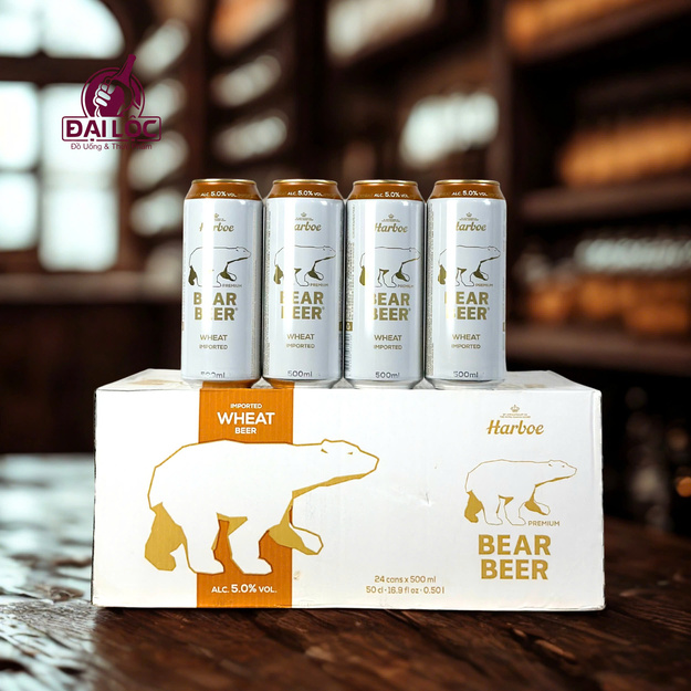 Bear Beer Wheat 5% (Bia Gấu Trắng) Thùng 24 Lon 500ml