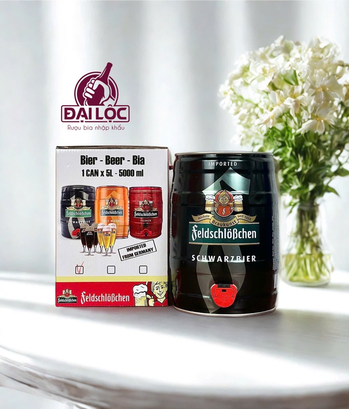 Bia Pháo Đài Feldschlobchen Đen 5 Lít – Hộp 1 Bình