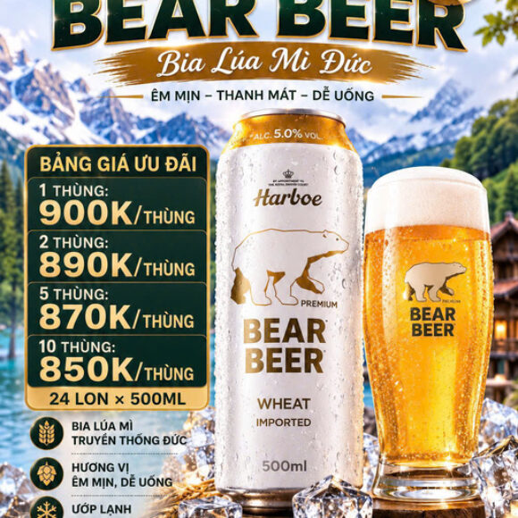 Bear Beer Wheat 5% (Bia Gấu Trắng) - Thùng 24 lon 500ml