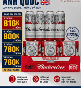 Bia Budweiser UK 4,5% nhập khẩu Anh Quốc – Thùng 24 lon 568ml (Pint)
