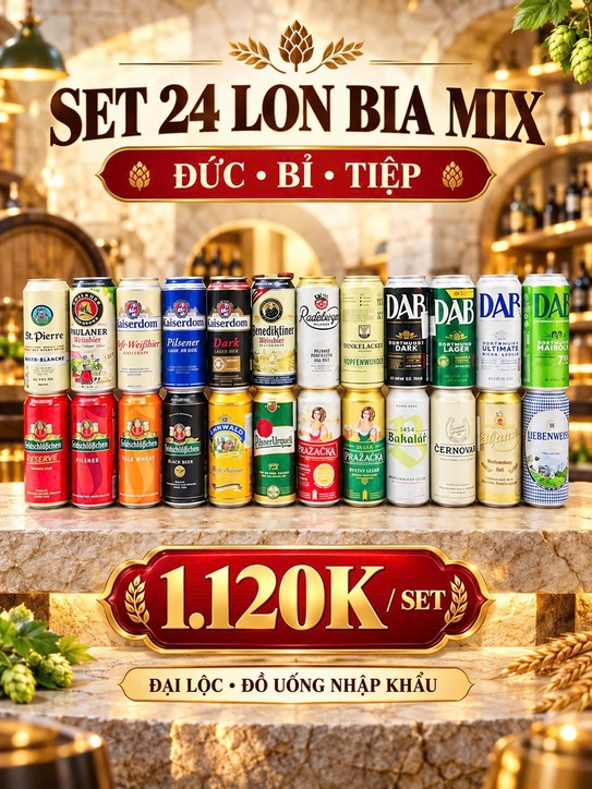 Mix 24 Loại Bia Nhập Khẩu Châu Âu Cao Cấp - Thùng 24 Lon 500ml