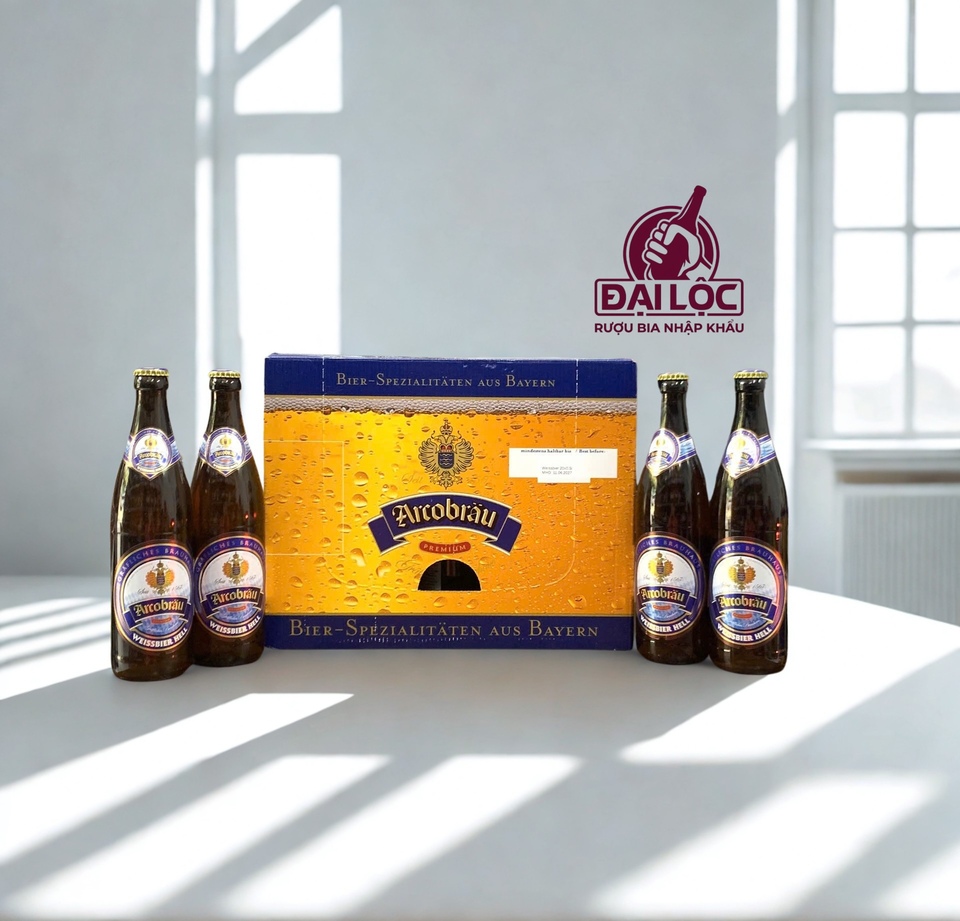 Bia Đức Arcobräu Weissbier Hell 5,3% - Thùng 20 Chai 500ml