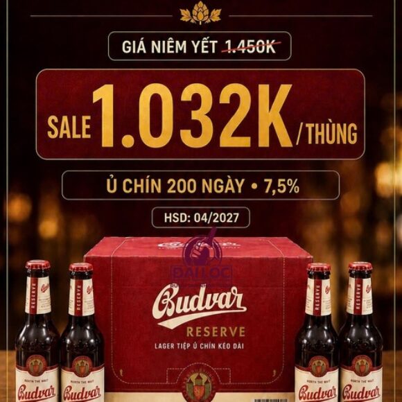 Bia Budweiser Budvar Reserve 7,5% Thùng 24 Chai 330ml